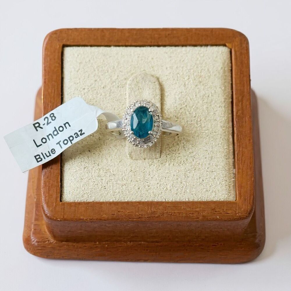 Sterling Silver London Blue & White Topaz Ring – Elegant Oval Cut Size 5 New